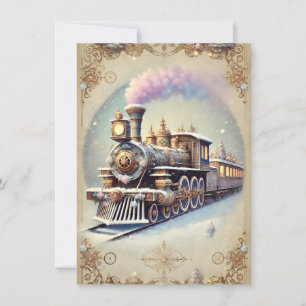 Comboio Antiquado com Cartão de Natal Pastel Steam