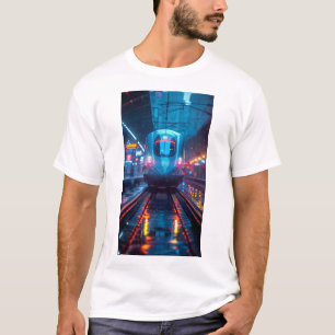 Comboio azul turístico com camiseta de luz neon