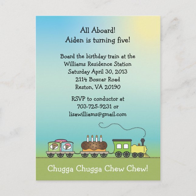 Comboio de Bolo e Sorvete - Convite para Cartão Po (Frente)