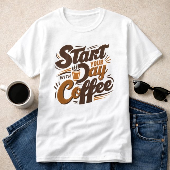 Comece seu dia com café | T-Shirt branco (Criador carregado)
