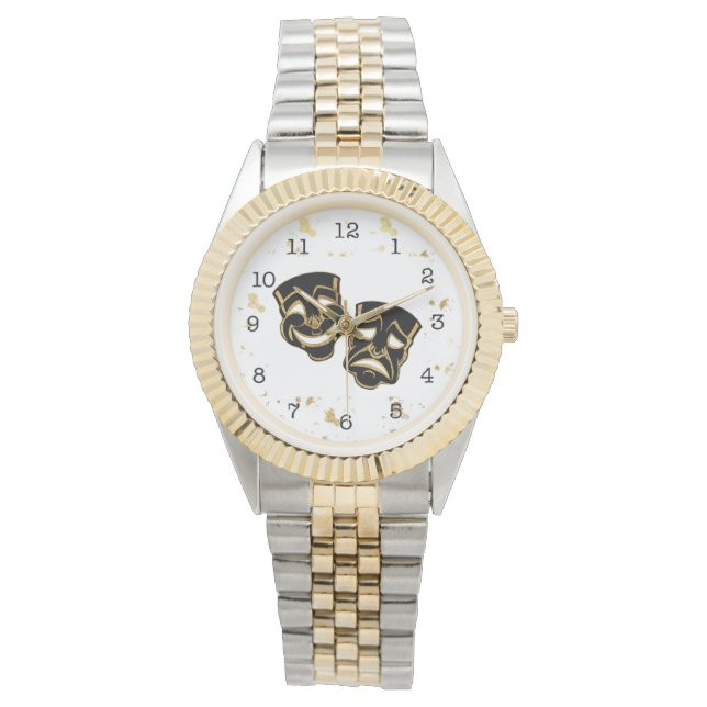 Comédia com brilho Dourado preto e relógio de teat (Frente)