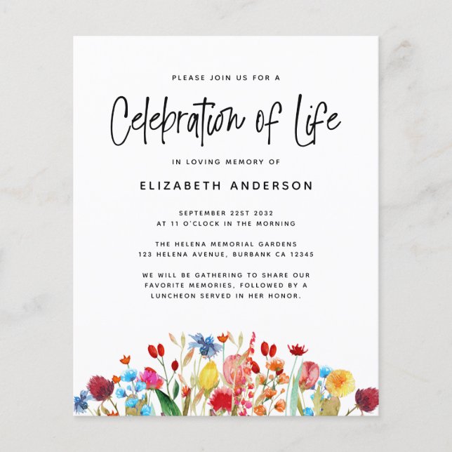 Comemoração do orçamento do convite à vida | Flor  (Frente)