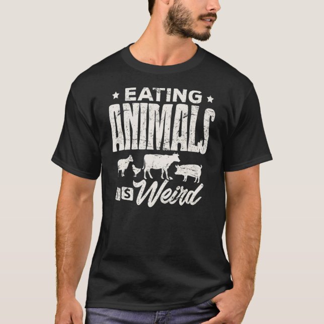 Comer Animais É Estranho Camiseta Divertida Vegan  (Frente)