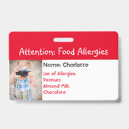 Comida Alerta de Alergia crachá de fotos personali