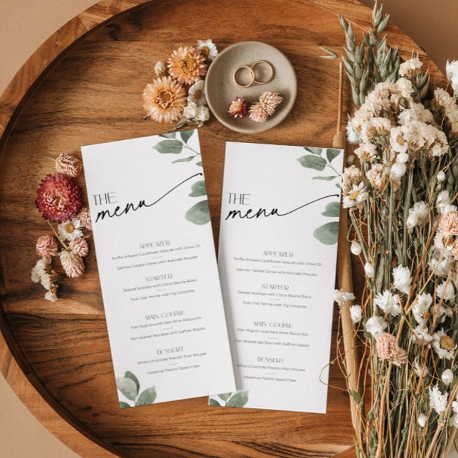 Comida Eucalyptus e Menu Verde Bebida Sage (Sage green Eucalyptus Greenery food and drinks menu)