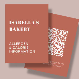 Comida Informações sobre alergia Caloria Cartão de