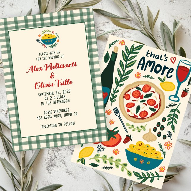 Comida Italiana 'That's Amore' Convite de Casament (That's Amore Italian Food CUSTOM Plaid Wedding Invitation
)