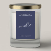 Rótulo de produto para vela com script azul escuro
