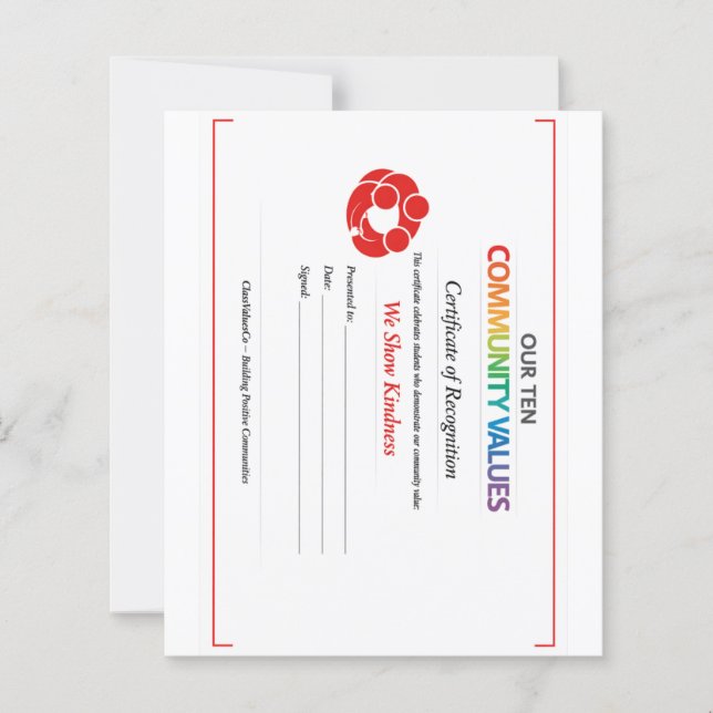Community Kindness Certificate 4.5x5 Paper Sheet  (Frente)