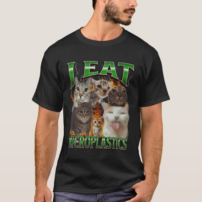 Como Microplásticos Camisa de Gato Engraçado Gráfi (Frente)