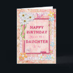 Como uma filha a mim, cartão de aniversário do<br><div class="desc">Diga o feliz aniversario com um cartão delicioso dos artesanatos do sucata-registo. Com lotes das flores,  borboletas,  e mesmo uma lagarta amigável,  este cartão é certo deleitar-se. Copyright Norma Cornes.</div>