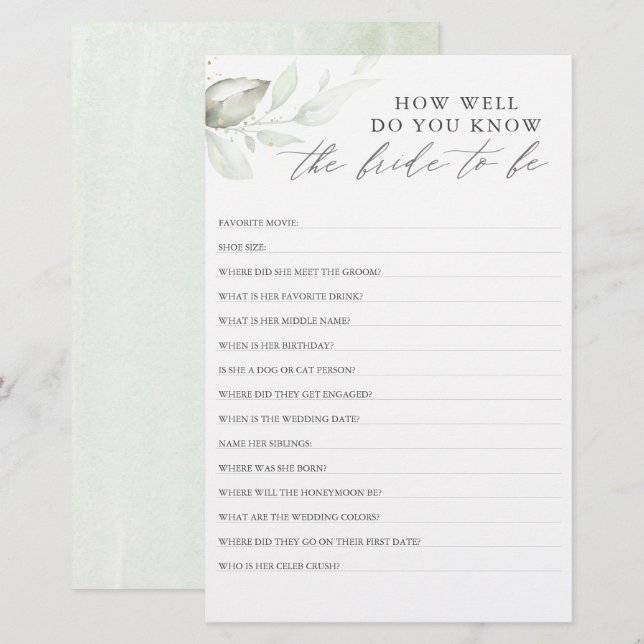 Como Você Conhece A Noiva Para Ser Chá de panela? (Frente/Verso)