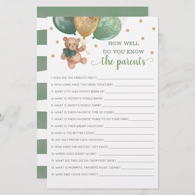Como Você Conhece O Jogo De Pais Do Urso De Teddy? (Frente/Verso)