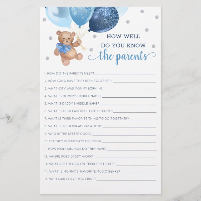 Como Você Conhece O Jogo De Pais Do Urso De Teddy? (Frente)