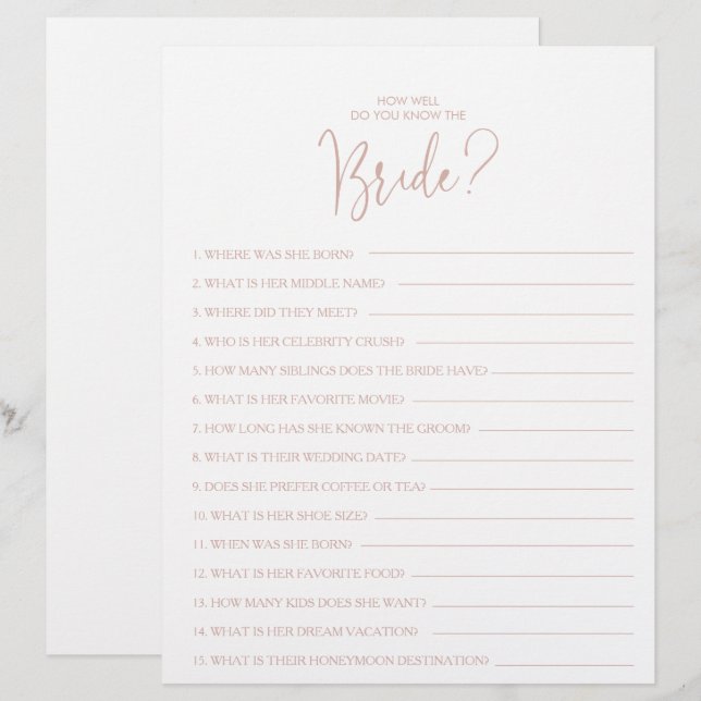 Como você sabe o jogo do Chá de panela da Noiva? (Frente/Verso)