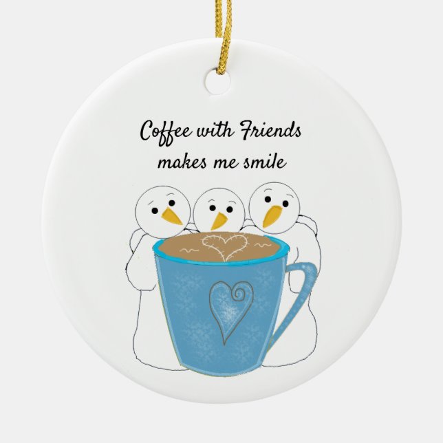 Compartilhando café com ornamento cerâmico de amig (Frente)
