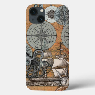 Compass Rosa Vintage Navio Octopus Náutico