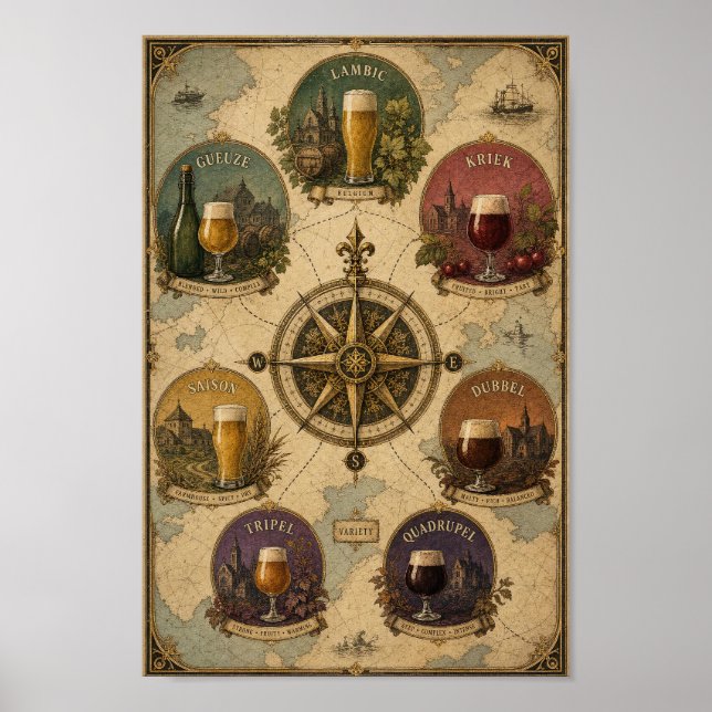 Compasso de Estilos de Cerveja Belga Poster de Par (Frente)