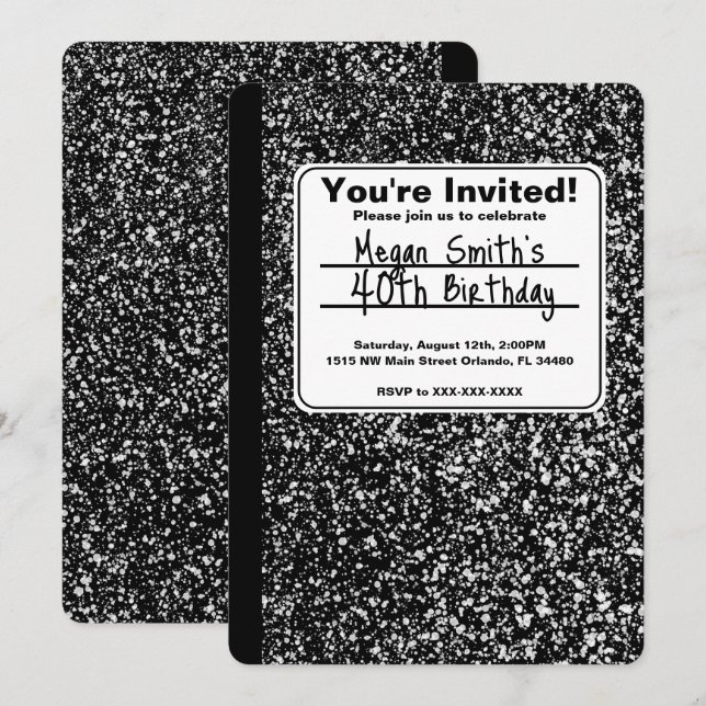 Composição do Convite de Aniversário do Notebook (Frente/Verso)