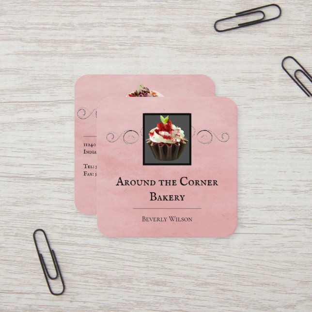 Compro Bakery | Cartão de visita rosa (Frente/Verso In Situ)