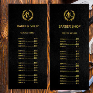 Compro barbeiro de logotipo dourado menu de servi