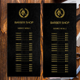 Compro barbeiro de logotipo dourado menu de serviç