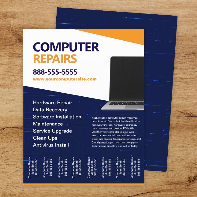 Computer Repairs with Tear Offs Flyer Template (Criador carregado)