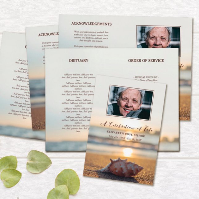 Conch on Beach Celebration of Life Funeral Program (Criador carregado)