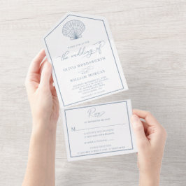 Concha de vieira de praia elegante casamento azul 