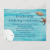 Conchas da Praia de Blue Wood Cartão de Convite pa