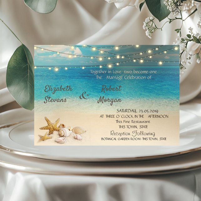 Conchas de Praia Luzes  Convite de Casamento (Criador carregado)
