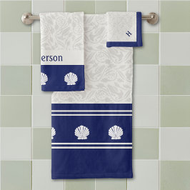 Conchas náuticas no conjunto de toalhas do banho d