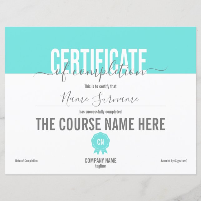 Conclusão do curso de Prêmio do certificado de con (Frente)
