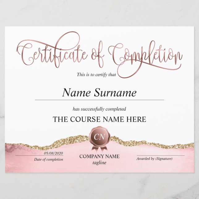 Conclusão do curso de Prêmio do certificado de con (Frente)