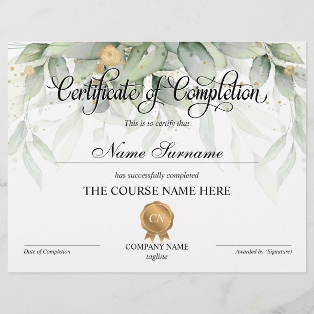Conclusão do curso de Prêmio do certificado de con (Frente)