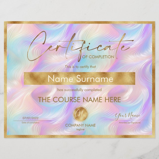 Conclusão do curso de Prêmio do certificado de con (Frente)