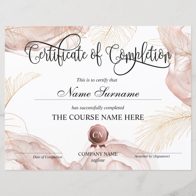 Conclusão do curso de Prêmio do certificado de con (Frente)