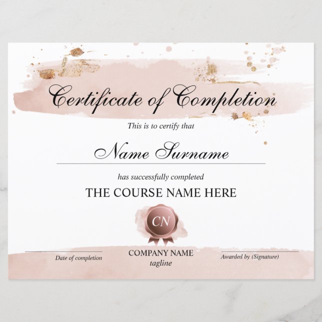 Conclusão do curso de Prêmio do certificado de con (Frente)