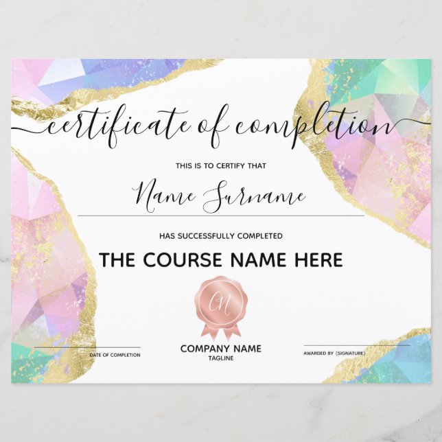 Conclusão do curso de Prêmio do certificado de con (Frente)