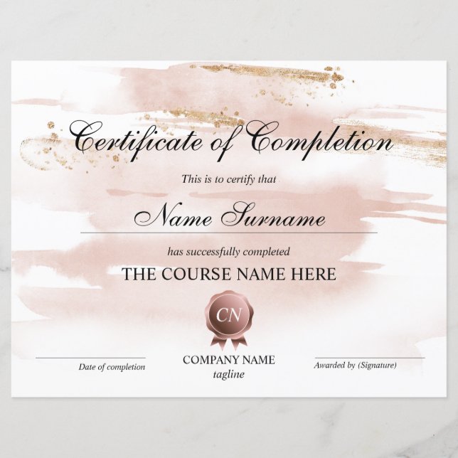 Conclusão do curso de Prêmio do certificado de con (Frente)