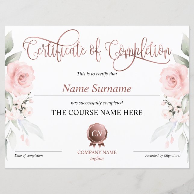 Conclusão do curso de Prêmio do certificado de con (Frente)