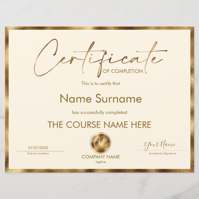 Conclusão do curso de Prêmio do certificado de con (Frente)