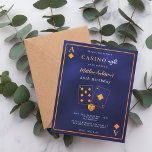 Concurso de aniversário de ouro azul para a noite<br><div class="desc">Um convite de aniversário para a noite do cassino em azul e ouro marinho. A cor azul é irregular. Um cartão de jogo como quadro. Modelos para informações sobre a sua parte. 1 folha = 1 convite impresso de borda a borda.</div>