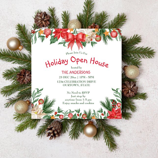 Condecoração de Natal convite à casa aberta (Holiday open house Christmas party editable template invitation digital download)
