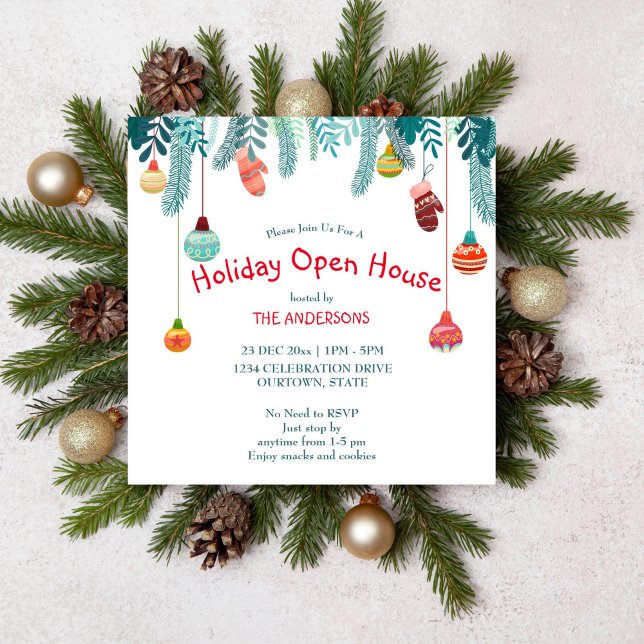 Condecoração de Natal convite à casa aberta (Holiday open house Christmas party editable template invitation digital download)