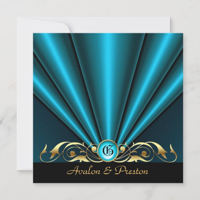 Condessa Teal Silk Juntar Dourado Convite De Deslo (Frente)