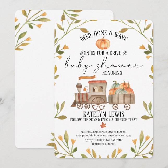 Condução por Chá de fraldas de Abóbora Convite com (Frente/Verso)