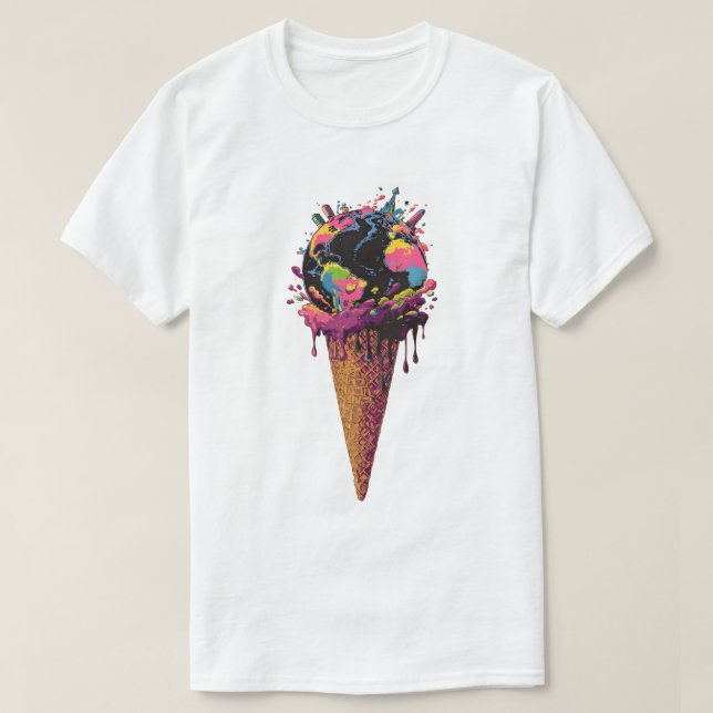 Cone de Sorvete da Terra Derretendo - Camiseta Mud (Frente do Design)