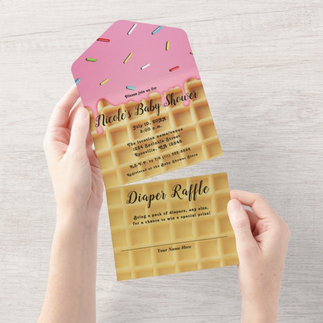 Cone de Waffle de Sorvete de Morango Aniversário (Aba destacável)