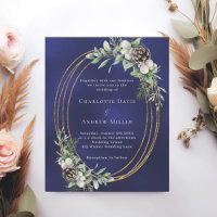 Cone pine verde convite para casamento azul